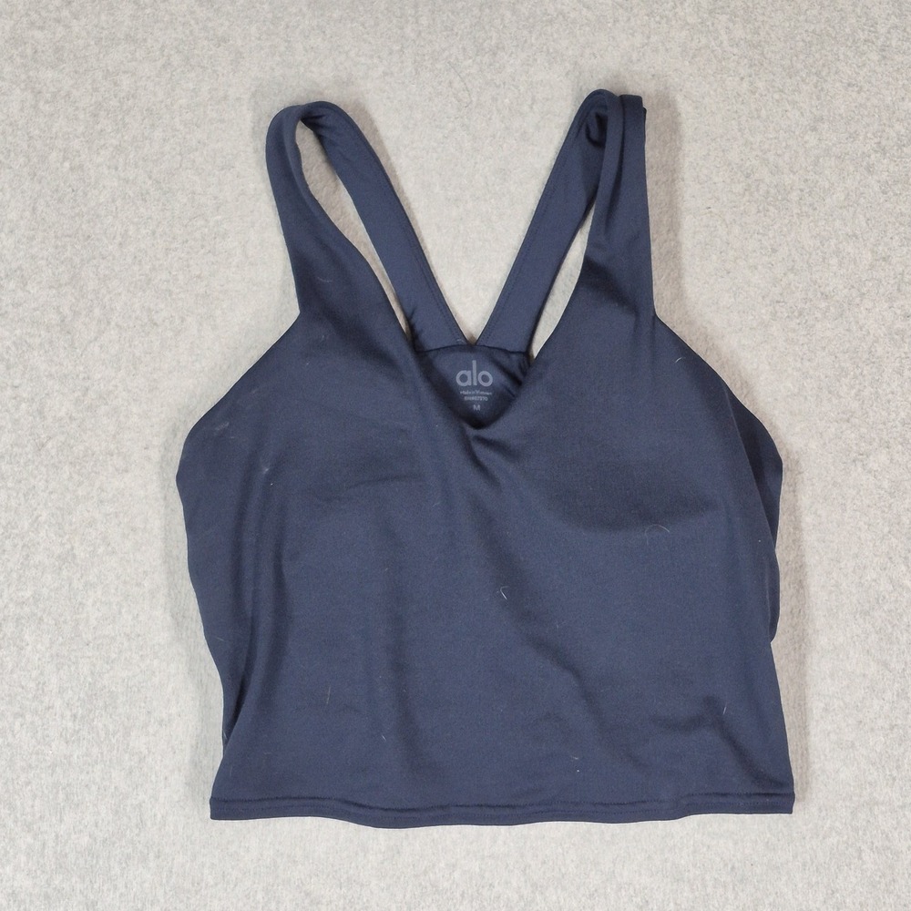 Alo Women Activewear Bra Medium Navy Wireless Racerback Crop Tank Shelf Bra